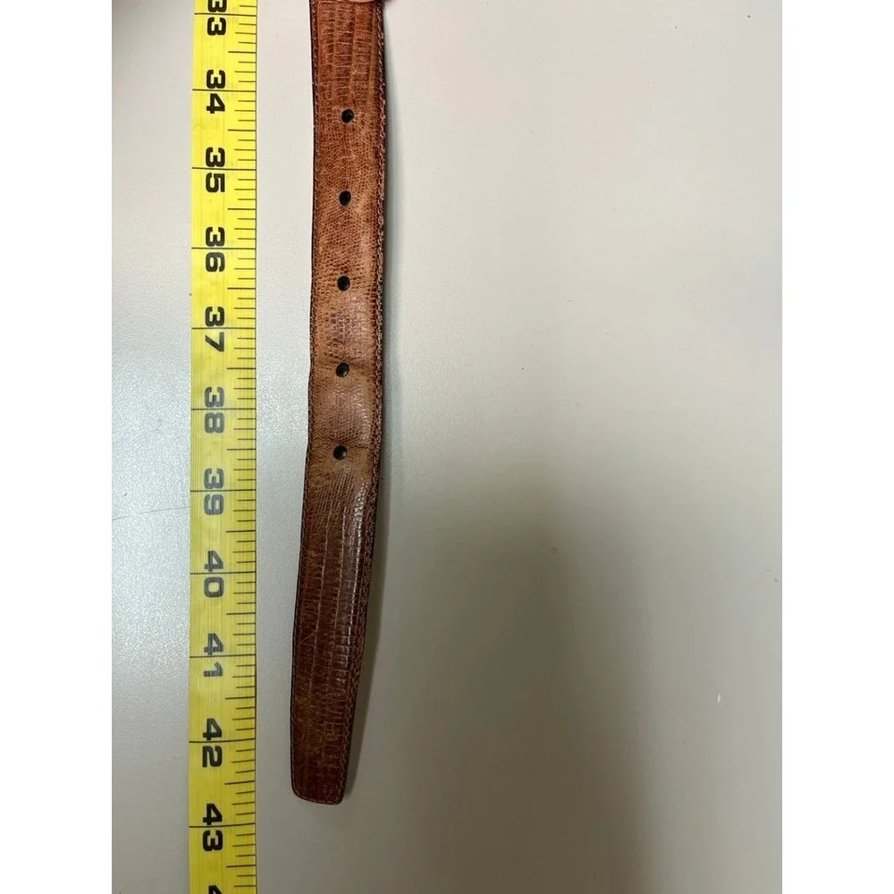 Liberty of London Mens Brown Lizard Grain Leather Belt Brass Buckle Size 36 90